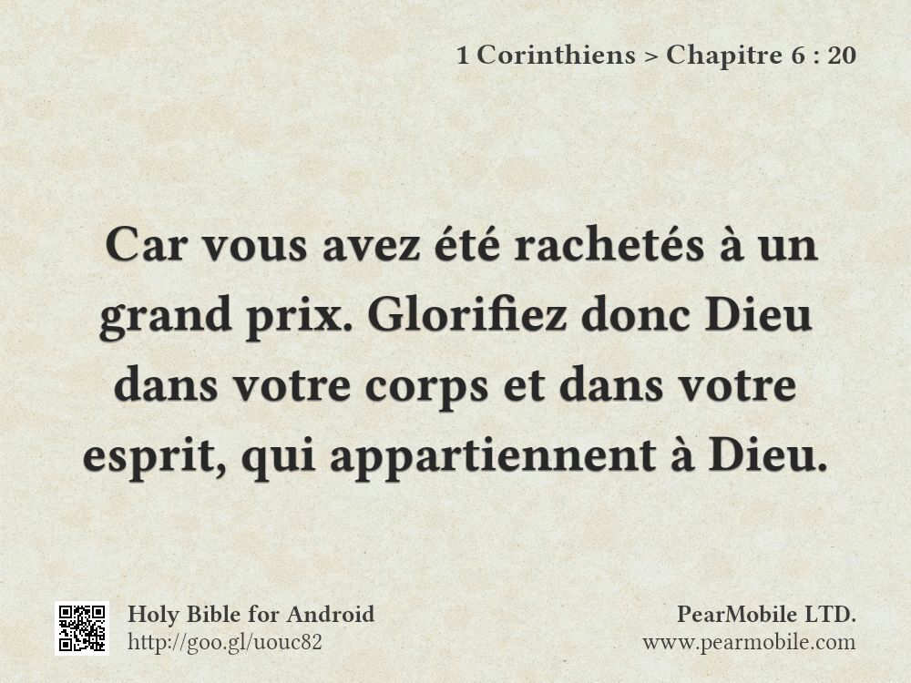 1 Corinthiens, Chapitre 6:20